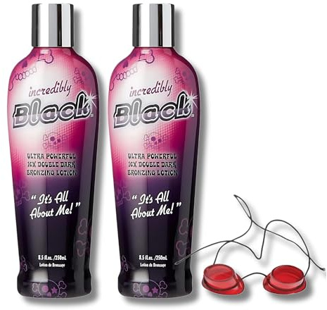 Incredibly Black 10X Ultra Powerful Double Dark Bronzing Lotion with Vitamin A & E, Nourishing Shea Butter,and Coconut Oil – 250ml Pack of 2 with Complimentary Sunbed Goggles