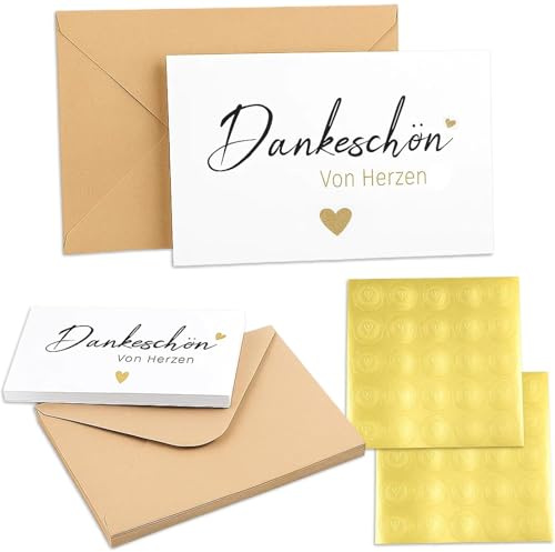 30 Stück Dankeskarten mit 30 Umschlägen und Gold Siegel Aufklebern, Danke Karte für Kollegen, Familie, Freunde, Danke Karten für Geburtstage, Weihnachten, Dankeschön Karten, Danksagungskarten Hochzeit