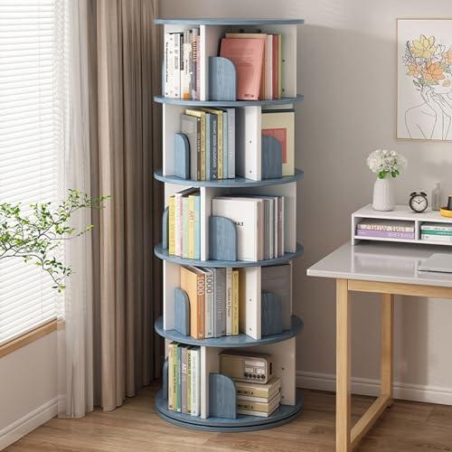 360° roterande bokhylla – snurrande boktorn, svängbar bokhylla för små utrymmen, fristående rund bokhylla, perfekt för vardagsrum, sovrum, lekrum (blå, 45 x 160 cm/17,7 x 63 tum)