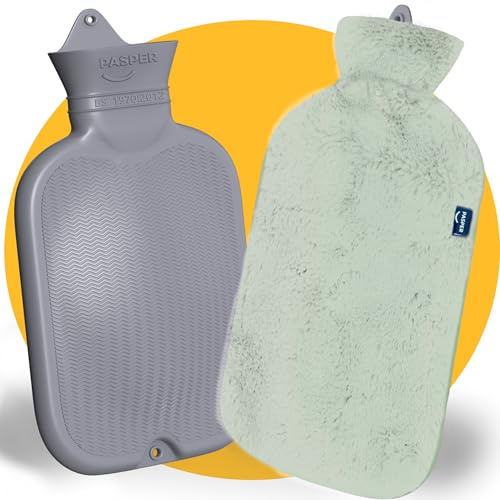 Pasper Wärmflasche mit Bezug - Extra Groß - 3,5 Liter XXL - Nahtlos - Grün
