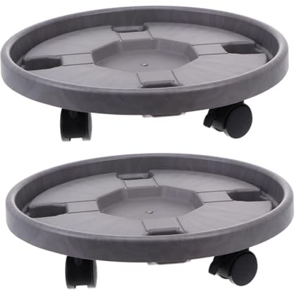 GANAZONO 2 Pezzi Carrello Porta Vasi Rotondo in Plastica Rinforzata con Ruote e Freno Supporto Mobile per Piante da Interno ed Esterno Base Stabile per Fioriere Pesanti