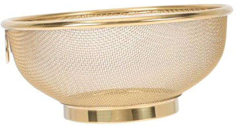 Ciieeo Stainless Steel Rice Cleaner Strainer with Fine Mesh and Filtering Performance, Golden Colander Bowl for Rice Washing and Sifting in Kitchen, Modern Look Food Sieve and Draining