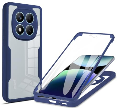 UPLAI Transparente Funda para Xiaomi Redmi Note 15 Pro+ Plus 5G, 360° Grado Militar Antigolpes Carcasa Protector de Pantalla Incorporado, Ultradelgado PC + TPU Estuche Caso. Azul