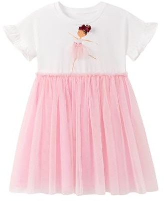 QHKEPW Girls Summer Dress Kids Clothes Dinosaur Unicorn Rainbow Ladybug Toddler Clothing Casual Short Sleeve Round Neck 1-8 Years Old