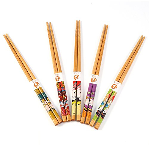 Taidda Set di Bacchette di bambù in Stile Familiare Giapponese, Set di Bacchette Morbide Al Tatto, con Dentellatura, per Cibo Cinese, Giapponese, Coreano, Colore Naturale di bambù, 5 Paia