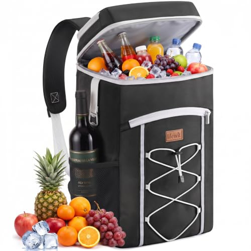 Lifewit Kylryggsäck, Bärbar Kylryggsäck med Vattentätt Foder, Mjuk Isolerad Kylväska för Resor, Camping, Vandring, Picknick, Strand, 23L, Svart