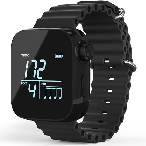 AKLOT Vibrating Metronome Watch, App-Adjustable Pulse Metronomes (Instrument/Sports/24-Hour Time), Wrist Metronome for Drum/Guitar Practice, Vibration Beat to Avoid Sound Disturbance (Black)