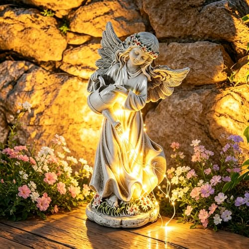 Begonia Solar Gartenfiguren, Engel Frauen Gartendeko für Draußen Wetterfest, Gartendeko Figuren für Außen Groß Solarleuchte, Garten Deko Elfen Engel Mädchen Solar Licht Harz Outdoor Villa Geschenke