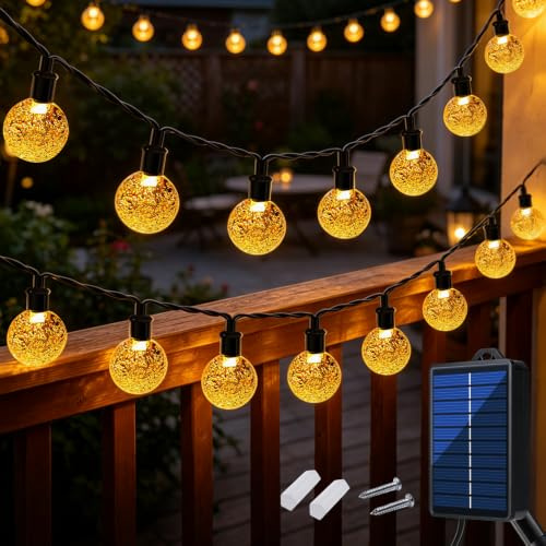 Guirlande lumineuse solaire extérieur 16 m 80 LED boules cristal IP65 | 8 modes d'éclairage, fonction mémoire, allumage extinction automatique, étanche pour terrasses, pergolas et fête
