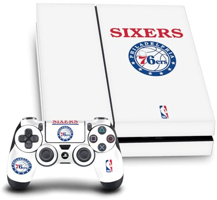 Head Case Designs Officially Licensed NBA Black Design Philadelphia 76ers Logo Vinyl Sticker Gaming Skin Decal Cover Compatible With Sony PlayStation 4 PS4 Console and DualShock 4 Controller Bundle