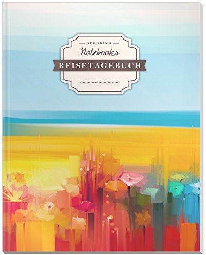 DÉKOKIND Reisetagebuch zum Selberschreiben | DIN A4, 100+ Seiten, Register, Vintage Softcover | Auch als Abschiedsgeschenk | Motiv: Abstract Beach