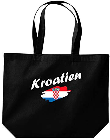 Shirtinstyle grosse Einkaufstasche Kroatien Flagge, Land, Länder, Schwarz