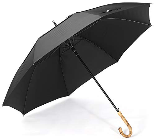ZEKAR Bamboo J-Handle Umbrella, 54/62 / 68 inch, UV & Classic Versions, Large Windproof Stick Umbrella, Auto Open for Men and Women Golf Umbrella (Premium-300T-black, 54”)