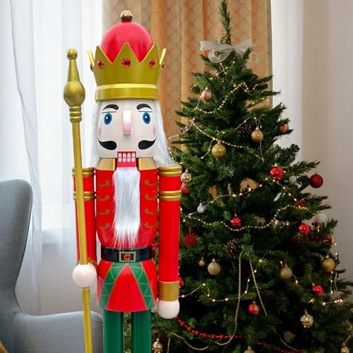 CDL XXL/6füße/180cm/6ft/6fuß/180 cm Leben größe große/Riesen Rot und Grün Weihnachten Holz Nussknacker König & Soldat Ornament Puppe Geschenk Schaufenster/Haus Nußknacker Dekoration K03