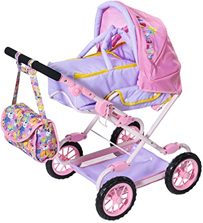 Zapf Creation 828649 BABY born Deluxe Pram Puppenwagen mit verstellbarer Griffhöhe und Wickeltasche, Puppenzubehör für Puppen fast jeder Größe