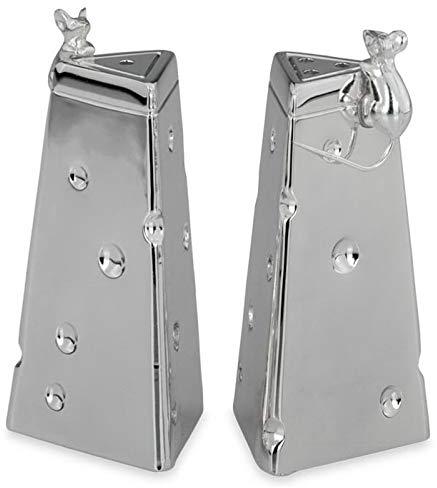 Salz- und Pfefferstreuer Set - versilbert & anlaufgeschützt, klein 7 cm, eckig, 2-teilig, Käse & Maus Motiv - Gewürzstreuer für Esstisch & Geschenkidee