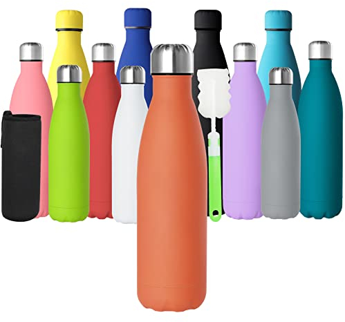 GeeRic Trinkflasche Edelstahl Trinkflasche Doppelwandige Edelstahl Trinkflasche 500ml Auslaufsicher BPA-frei rostfrei Isolierflasche und Hält kalte Mit Tassenbürste, Tassenschutz Lebendiges Orange