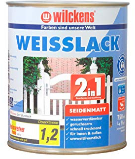 Weisslack 2in1 seidenmatt 750 ml Lack weiß Innen Außen ca. 30 m² Lackfarbe Grundanstrich Deckanstrich Blauer Engel Dispersion
