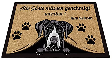 BAGEYOU Benutzerdefinierte Fußmatte mit Meinem Liebeshund Dogge Hund Alle Gäste müssen genehmigt Werden Bodenmatte 70 x 45 cm