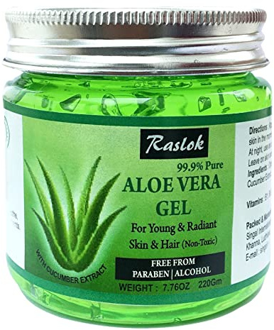 Raslok Aloe Vera Gel Pure Natural Organic Aloe Gel For Moisturizing Face Skin & Hair Care (Cucumber, 7.76 OZ)