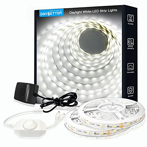 DAYBETTER White LED Strip Light, 40 ft Dimmable Bright Rope Lighting, 6500K 24V Strips, 720 LEDs 2835 Tape Lights for Bedroom, Kitchen, Mirror, Home Decoration(2 Rolls of 20 ft)