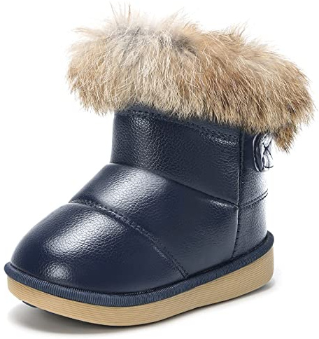 KVbabby Bambine e Ragazze Carino Stivali da Neve Morbide Fodera calda Stivali Scarpe di Cotone Piatto Pelliccia Stivali,blu,24 EU = produttore 25