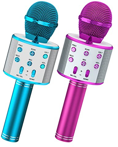 Wowstar Micrófono Karaoke Bluetooth, Micrófono Inalámbrico para Niños Canta Partido Musica, Niñas Juguete de Regalo, Home KTV Player Compatible con Android/iOS/PC/AUX (Azul&Púrpura)