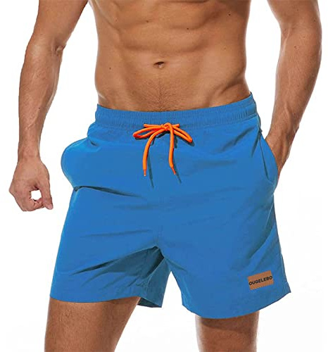 Ougelebo Badehose Herren Badeshorts mit Reißverschlusstasche | Schnelltrocknend Atmungsaktiv Wasserabweisend Badehose Kurz Männer Elastisch Verstellbar Mit Tunnelzug Meshfutter