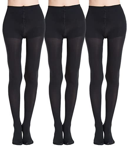 MANZI Women's 3 Pairs Classic Opaque Control-Top Tights with Comfort Stretch 70 Denier(Black-3 pairs,M)
