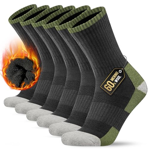 KEECOW 3 Pairs Mens Thermal 60% Merino Wool Hiking Calf Tube Socks, Performance Athletic Hiking Trekking Walking Socks, Wicking Breathable Cushion Comfortable