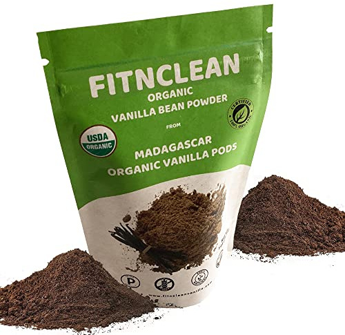 1oz Organic Madagascar Vanilla Bean Powder. Certified USDA Organic. Ground whole Gourmet Pods by FITNCLEAN VANILLA| Raw Natural Unsweetened No Additives NON-GMO