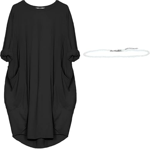 aromm Femme T-Shirt Robe Col Rond Ample Plaine Décontractée Grande Taille Midi Robes Noir,4XL