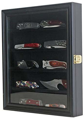 DisplayGifts Knife Display Case Estuche para Cuchillos, Madera, Acabado Negro, 11 x13.75