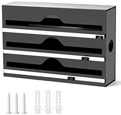 QWORK® 3 in 1 Küche Folienspender Folienschneider für Frischhaltefolie Folien Backpapier, Kompatibel mit 31 cm Rollen, Wandmontage oder Stand auf der Arbeitsplatte