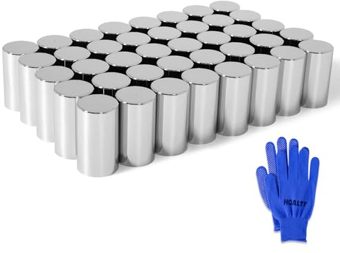 HQALTY 40Pcs Lug Nut Covers 32mm/33mm Cylinder Nut Covers ABS Chrome Plastic Anti-Rust Thread-on Nut Cover Caps for Semi Trucks