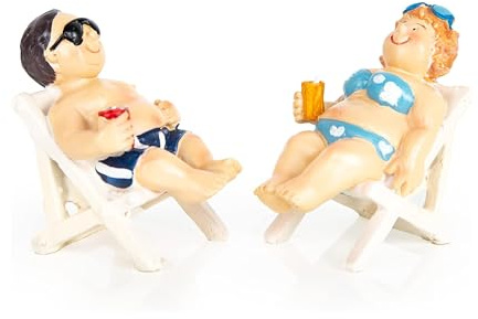 Logbuch-Verlag Coppia decorativa vacanzieri, 2 pezzi: uomo e donna in costume, decorazioni tema mare casa, estate, spiaggia, mare, oggettistica marina bagno, soggiorno, tavolo figure, 7 x 5 x 6,5 cm