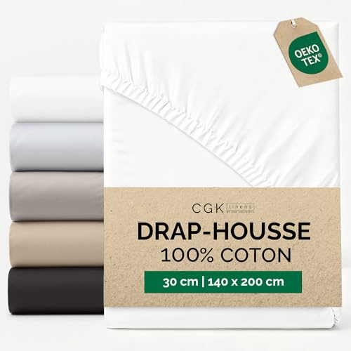 Spannbettlaken 140x200 - Baumwolle Mako Satin 30cm (12) tief - Weiß | 400 Fäden, Hotelqualität, Spannbetttuch, Boxspringbett, Knitterfrei, Pflegeleicht, Atmungsaktiv, Baumwollsatin, OEKO-TEX