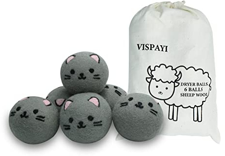 Dryer Balls Laundry Reusable - XL Wool Dryer Balls - Handmade Cute Cat Shape 6 Pack, Extra Large Dryer Balls, Shorten Drying Time, Organic Wool - Dry 1000+ Loads