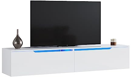 SONNI Fernsehtisch mit LED (16 Farben), 160x35x30cm, Hängend/Stehend, Weiß