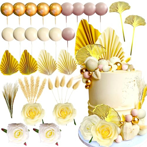 JeVenis 36 Stück Luxus Boho Baby Dusche Kuchen Dekoration Nackt Blumen Kuchen Topper Beige Geschlecht Reveal Kuchen Toppers Baby Dusche Party Zubehör Geschlecht Reveal Party Zubehör