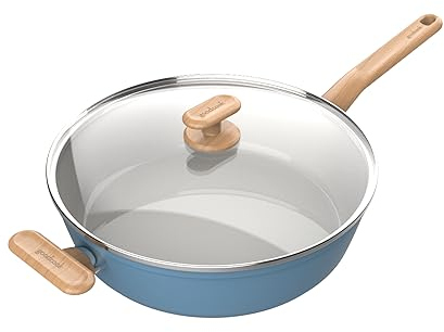 GoodCook Healthy Ceramic - Pentola jumbo con coperchio, 27,9 cm, in ceramica con infusione di titanio, colore: azzurro - Pentole a induzione, antiaderente, per friggere, verdure, pollo, bistecca
