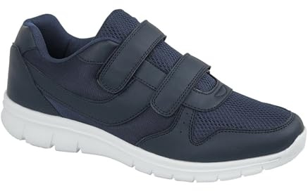 Mens Slip On Trainers Wide Fit Touch Fasten Gym Sports Running Sneakers Mens Shoes (Navy, 8)