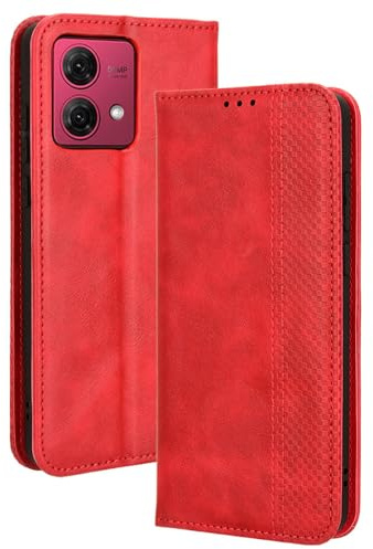 HAOYE Leather Folio Funda para Motorola Moto G84 5G, PU + TPU Flip Carcasa de Cuero Libro Protector con Magnético y Ranuras para Tarjetas y Plegable de Soporte, Rojo