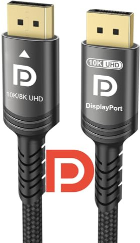 Ubluker 10K 8K DisplayPort 2.1 Cable 54Gbps 0.5M, Certified DP to DP Cord 4K 240Hz 165Hz 144Hz 120Hz 10K 8K 120Hz Nylon Braided UHBR HDCP2.3 FreeSync G-Sync RTX5090 Gaming Monitor PC Projector