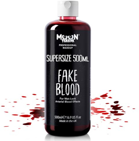 Fake Blood 500ml by Moon Terror Halloween SFX Pro Horror Make up for Vampire Zombie Theatre Special Effects Realistic Halloween Washable Fake Blood Makeup for Clothes