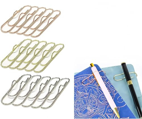 Fenglin-joy Clip Metálico para Bolígrafo, 15 Piezas para Cuaderno, Soporte de Bolígrafo para Libros, Agendas, Calendarios (3 Colores)