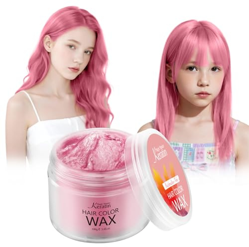 Hårfärg vax, magisk mästare keratin tillfällig frisyr kräm omedelbar färgad ton för män och kvinnor, fest, festival, cosplay (marshmallow rosa)