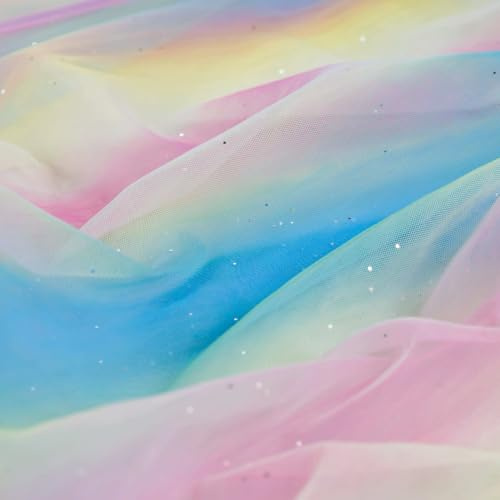 Soft-Tüll Regenbogen mit Glitzer Kostümstoff Feintüll ab 1x1,5 m Meterware