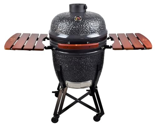 Kamado ZStyle – Grill – Grill – japanischer Keramikgrill – Grill – Smoker mit Kuppel aus Glaskeramik – Holzkohle – Grill – Gartenofen (Kamado L – Grau)