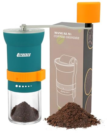 Portable Manual Coffee Grinder with Conical Burr and Adjustable 6 Coarseness Settings, Hand Crank Bean Mill for Camping, Hiking and Travel Use